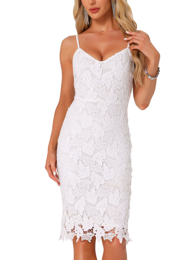 Lace Spaghetti Straps Bodycon Sleeveless Party Midi Dress