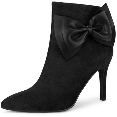 Women's Pointy Toe Bow Stiletto Heels Ankle Boots