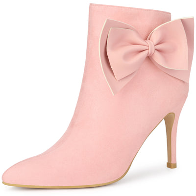 Women's Pointy Toe Bow Stiletto Heels Ankle Boots