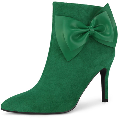 Women's Pointy Toe Bow Stiletto Heels Ankle Boots