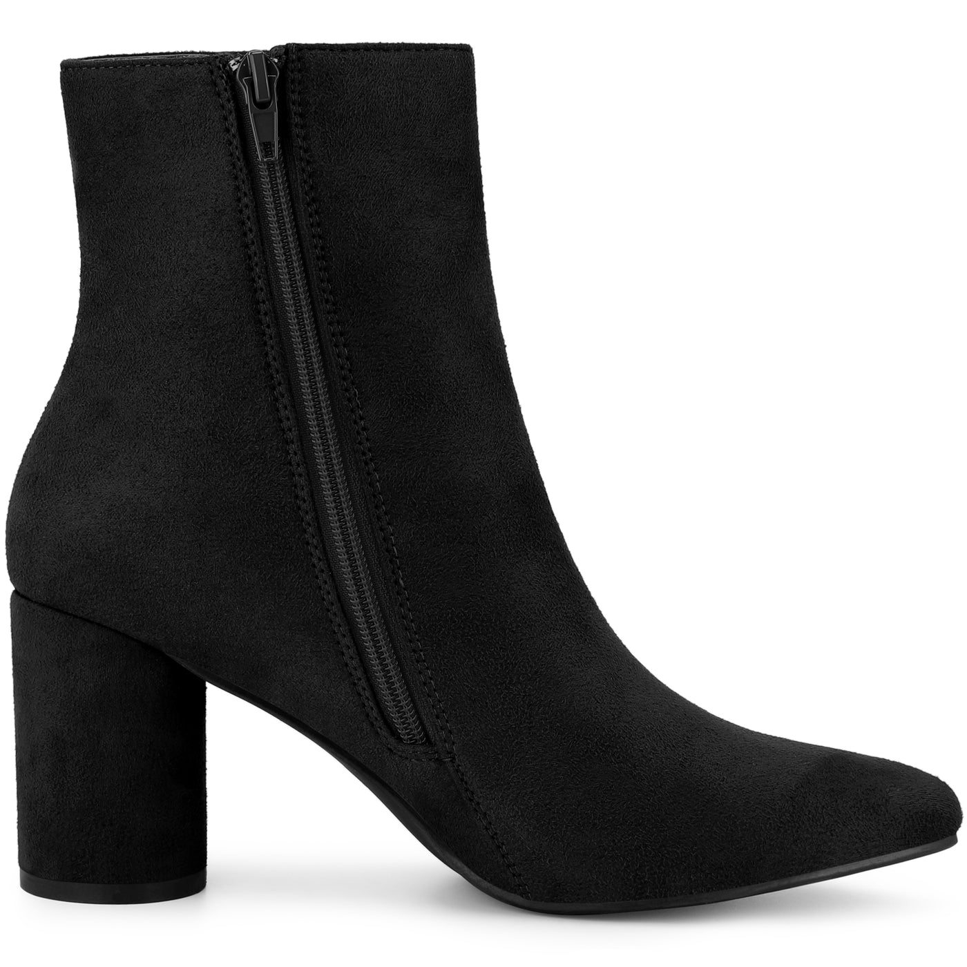 Allegra K Women's Pointed Toe Side Zip Block Heel Ankle Boots