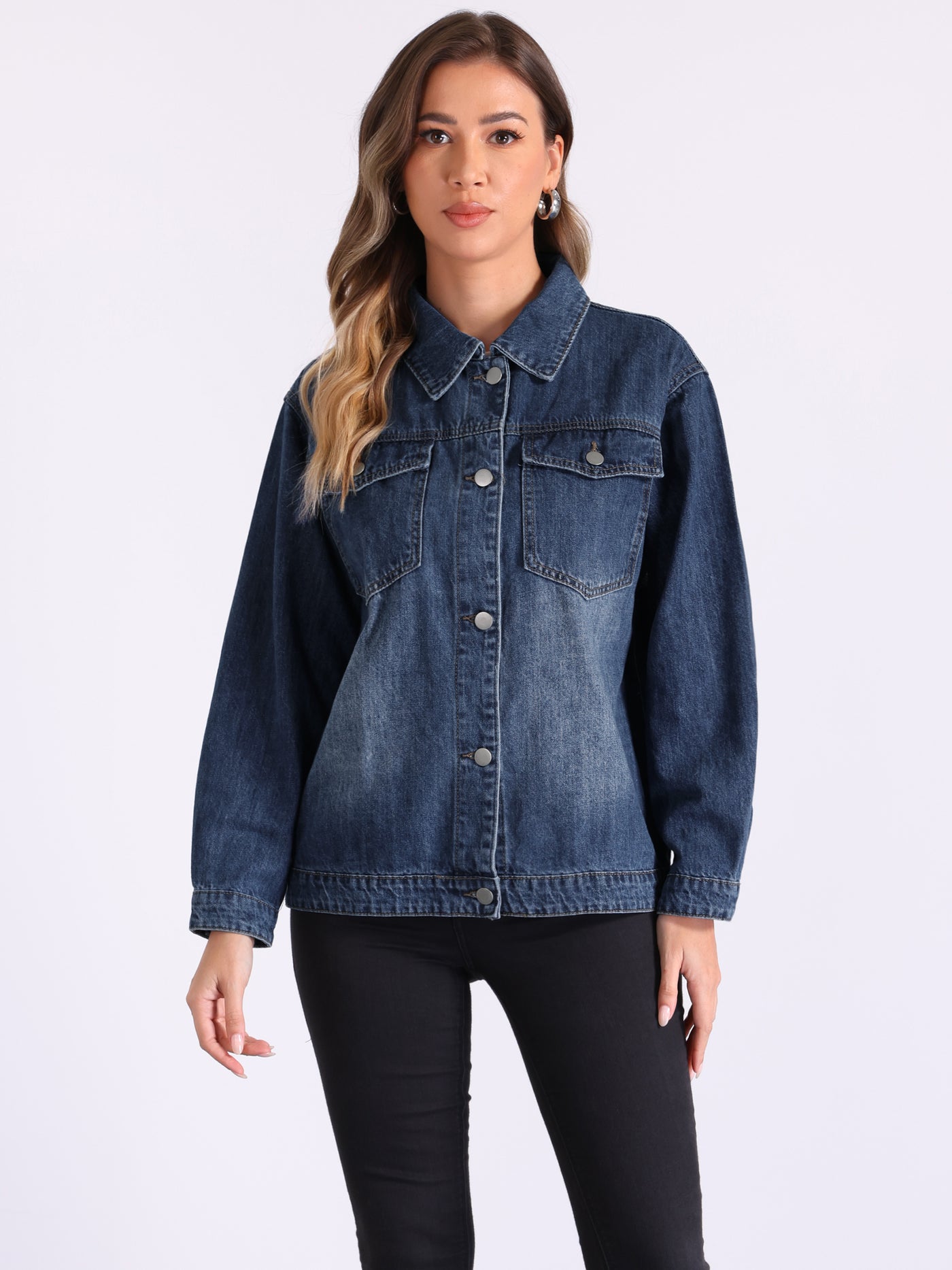 Allegra K Button Down Long Sleeve Denim Jean Jacket