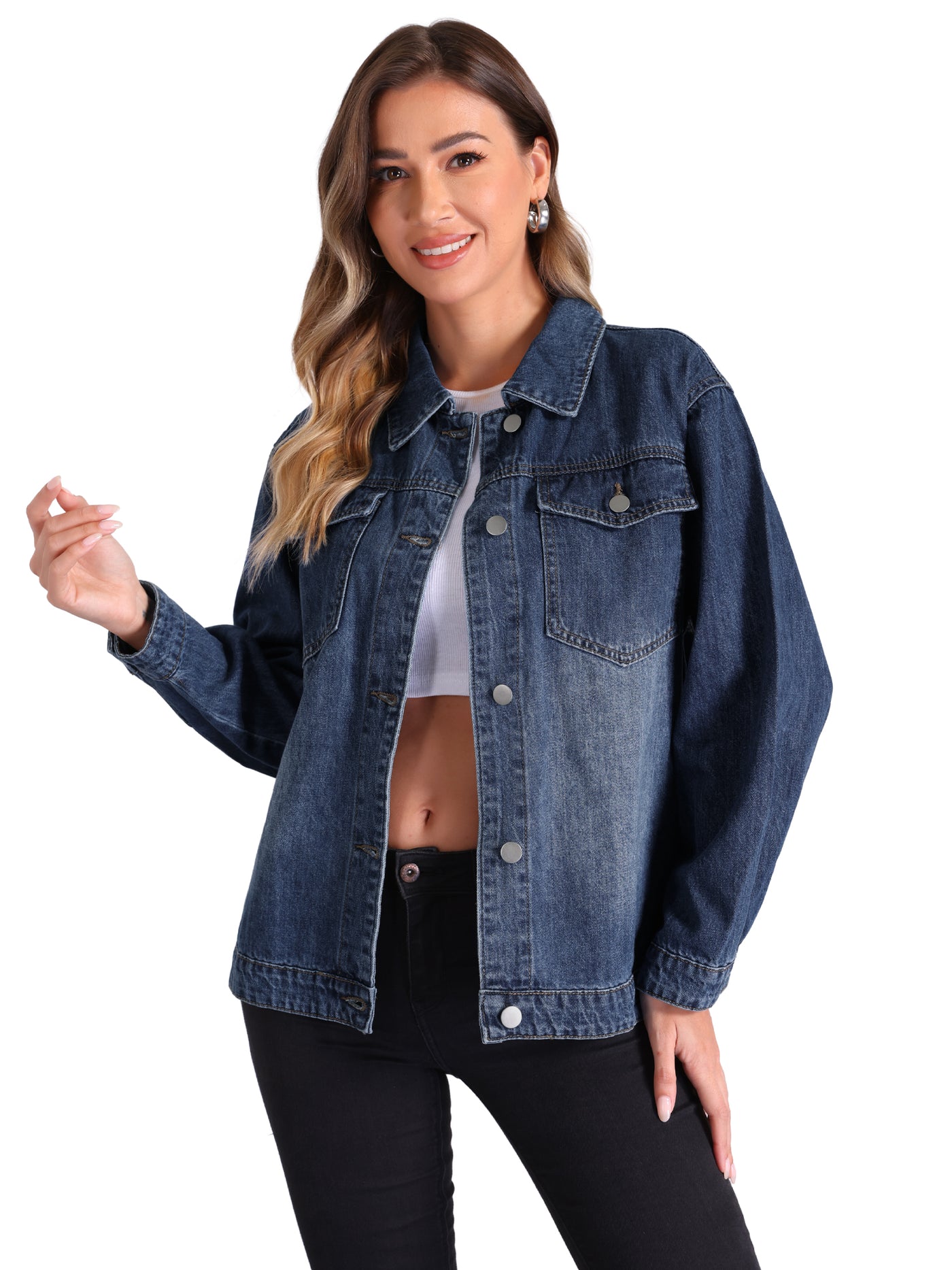 Allegra K Button Down Long Sleeve Denim Jean Jacket