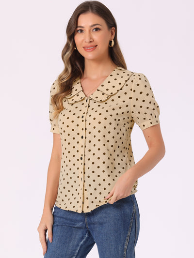 Polka Dot Peter Pan Collar Rockabilly Puff Short Sleeve Shirt