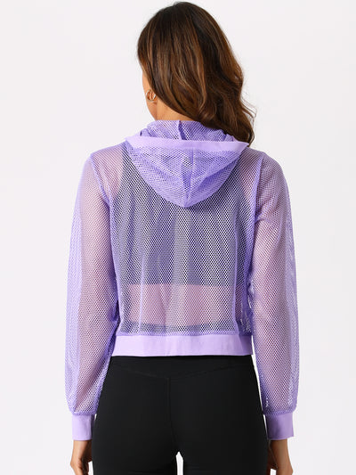 Zip Up Long Sleeve Mesh Sheer Hoodie Bomber Jackets