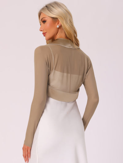 Satin Mesh Sheer Open Front Elegant Cropped Bolero Shrugs