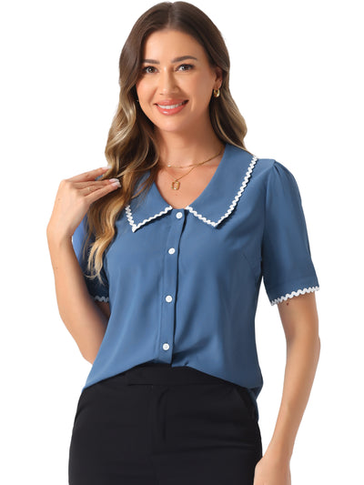 Short Sleeve Chiffon Collared Casual Work Button Down Blouse