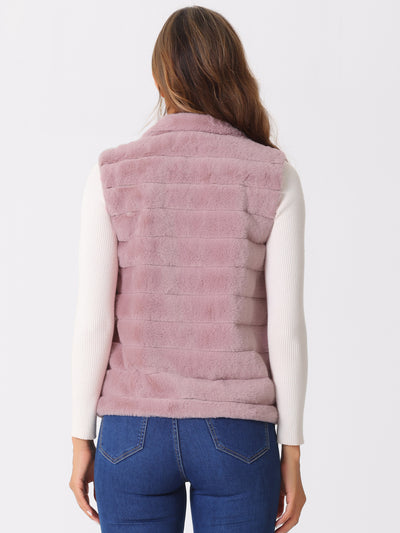 Fluffy Vest Jacket Stand Collar Sleeveless Faux Fur Coat