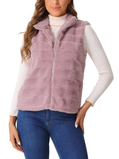 Fluffy Vest Jacket Stand Collar Sleeveless Faux Fur Coat