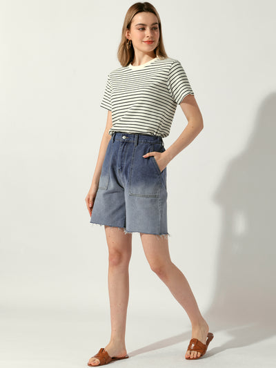 Casual Striped Crew Neck Textured Short Sleeve Knit Tops