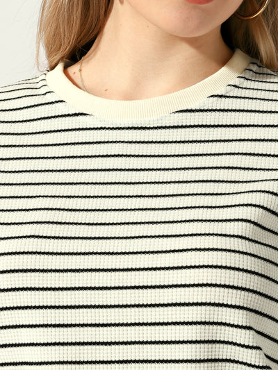 Casual Striped Crew Neck Textured Short Sleeve Knit Tops