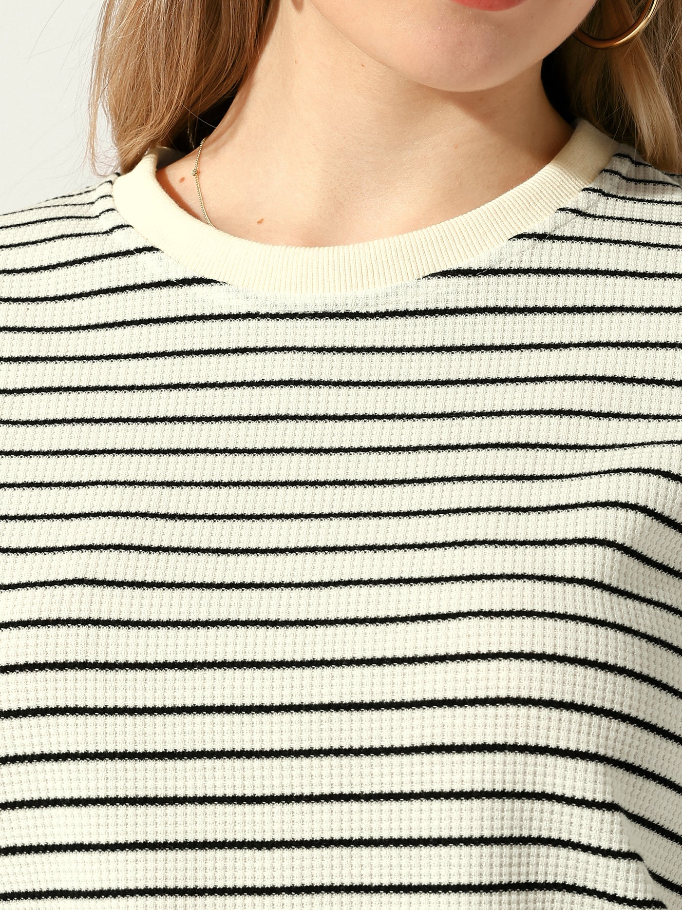 Allegra K Casual Striped Crew Neck Textured Short Sleeve Knit Tops