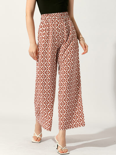 Printed Elastic Tie Waist Summer Boho Wide Leg Long Pant