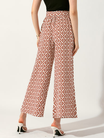 Printed Elastic Tie Waist Summer Boho Wide Leg Long Pant