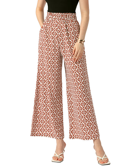 Printed Elastic Tie Waist Summer Boho Wide Leg Long Pant