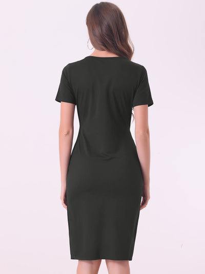 Women's Tie Waist Short Sleeve Casual Work Office Sheath Dress