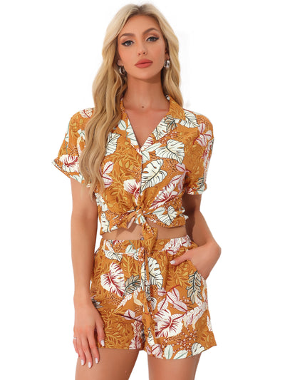 Hawaiian Floral Button Down Shirt Shorts Tropical 2 Pieces Sets