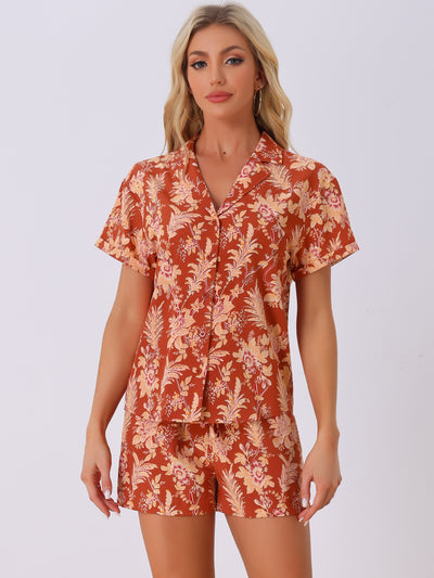 Hawaiian Floral Button Down Shirt Shorts Tropical 2 Pieces Sets