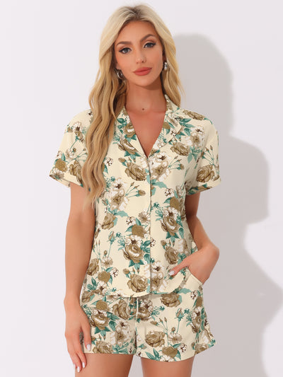 Hawaiian Floral Button Down Shirt Shorts Tropical 2 Pieces Sets