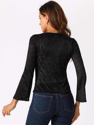 Lace Tie Front Bell Long Sleeve Bolero Cover Up