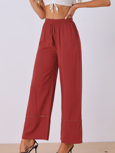 Casual Loose High Waist Drawstring Wide Leg Palazzo Paper Bag Pants