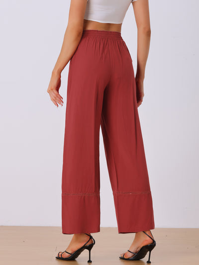 Casual Loose High Waist Drawstring Wide Leg Palazzo Paper Bag Pants