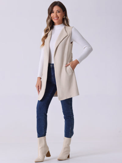 Suede Vest Cardigan Belted Long Jacket Sleeveless Blazer