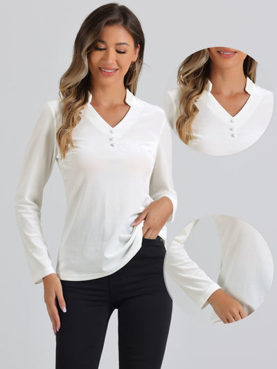 Casual Velvet Top Office Soft Long Sleeve V Neck T-Shirt