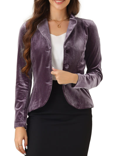 Notched Lapel Long Sleeve Office Business Button Velvet Blazer