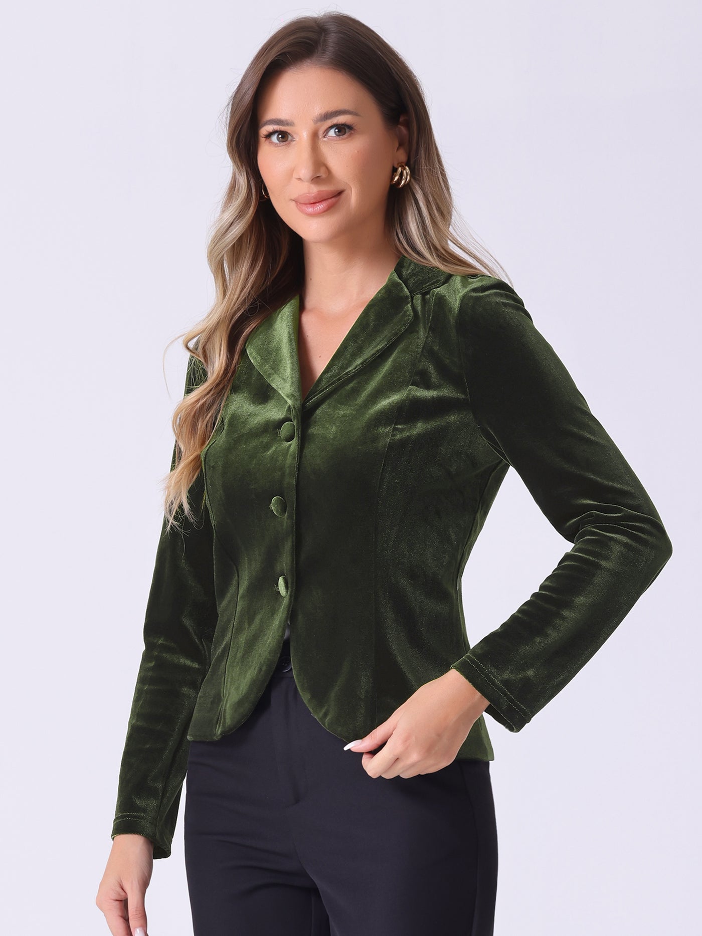 Allegra K Notched Lapel Long Sleeve Office Business Button Velvet Blazer