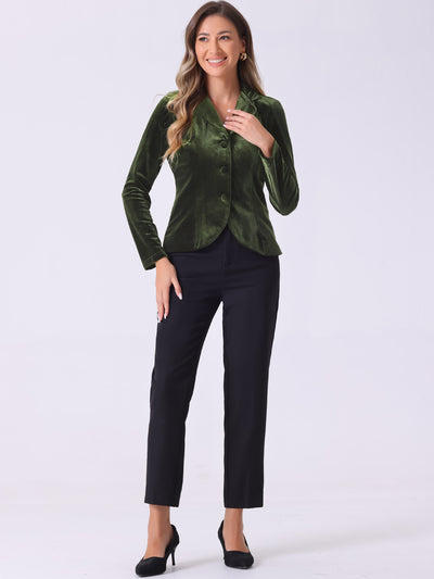 Notched Lapel Long Sleeve Office Business Button Velvet Blazer