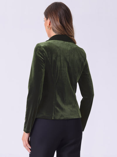 Notched Lapel Long Sleeve Office Business Button Velvet Blazer