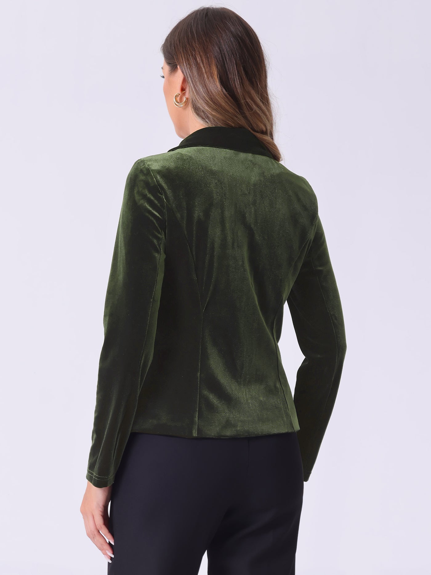 Allegra K Notched Lapel Long Sleeve Office Business Button Velvet Blazer