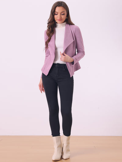 Faux Suede Jacket Open Front Lapel Draped Outwear Cardigan