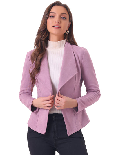 Faux Suede Jacket Open Front Lapel Draped Outwear Cardigan