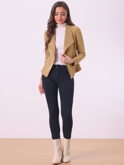 Faux Suede Jacket Open Front Lapel Draped Outwear Cardigan