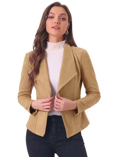 Faux Suede Jacket Open Front Lapel Draped Outwear Cardigan