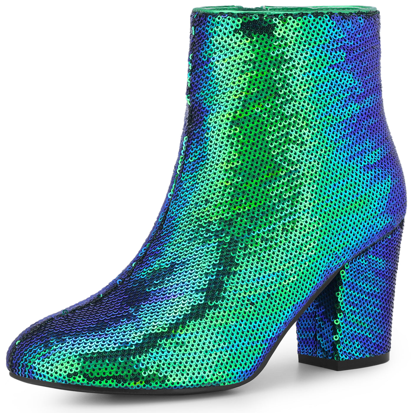 Allegra K Women's Round Toe Sequins Block Heels Ankle Boots