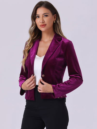 Single Button Velvet Lapel Business Crop Blazer Jacket