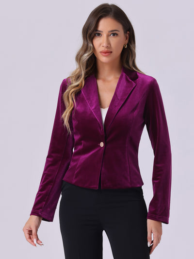 Single Button Velvet Lapel Business Crop Blazer Jacket