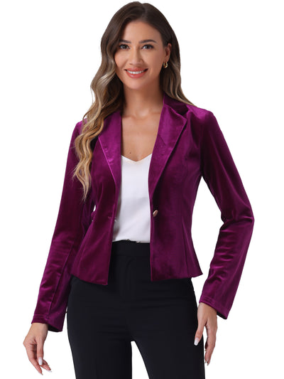 Single Button Velvet Lapel Business Crop Blazer Jacket