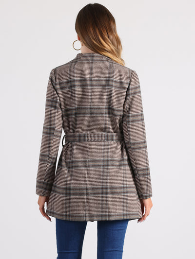 Belted Wrap Outerwear Shawl Collar Asymmetric Hem Plaid Coat