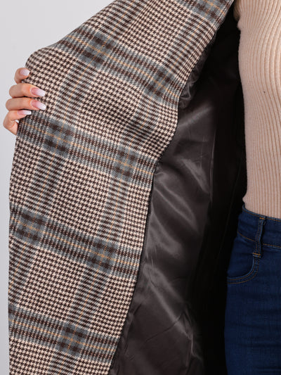 Belted Wrap Outerwear Shawl Collar Asymmetric Hem Plaid Coat