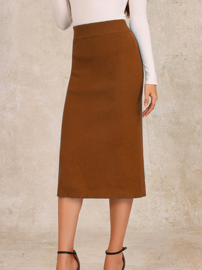 High Waist Slit Sweater Pencil Knit Midi Bodycon Skirt