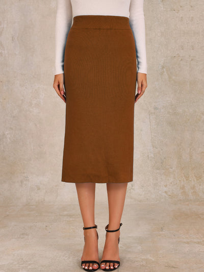 High Waist Slit Sweater Pencil Knit Midi Bodycon Skirt