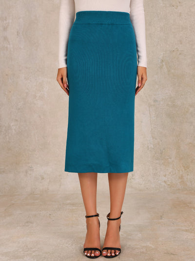 High Waist Slit Sweater Pencil Knit Midi Bodycon Skirt