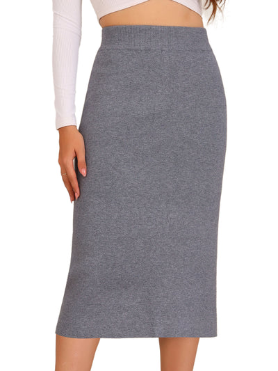 High Waist Slit Sweater Pencil Knit Midi Bodycon Skirt