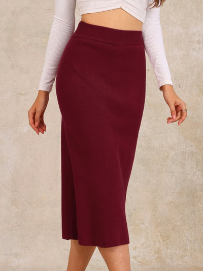 High Waist Slit Sweater Pencil Knit Midi Bodycon Skirt