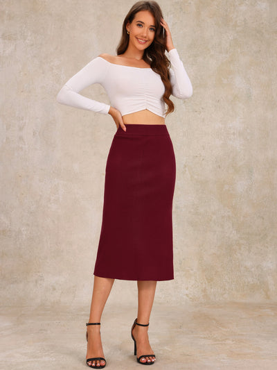 High Waist Slit Sweater Pencil Knit Midi Bodycon Skirt