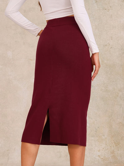 High Waist Slit Sweater Pencil Knit Midi Bodycon Skirt